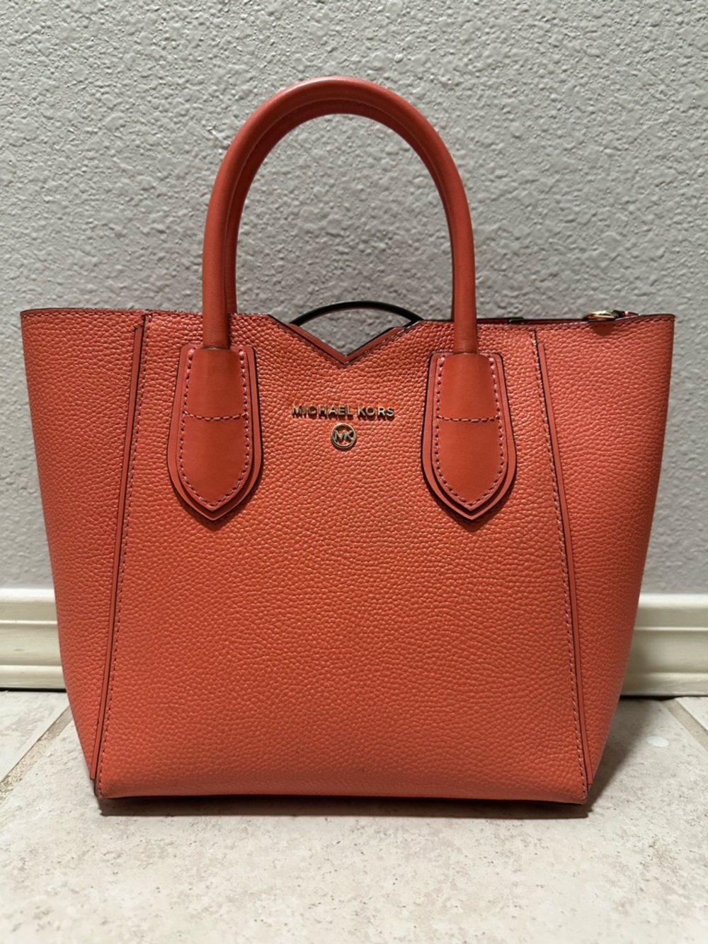 Michael Kors Coral-Orange Pebbled Leather Satchel